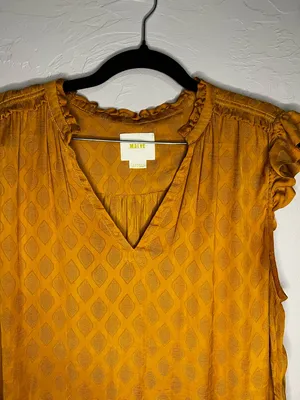 Maeve by Anthropologie Hailey‎ Flutter Sleeve Golden Yellow Boho Top thumbnail 5