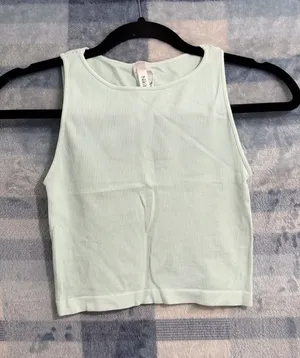 Nikibiki Ribbed Seamless High Neck Crop Tank Top Mint Green OS thumbnail 1