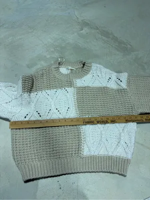 Pull & bear Beige and White Patchwork Cable Knit Sweater small thumbnail 4