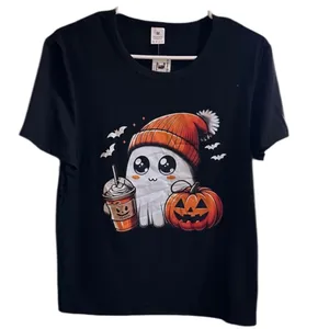 Pumpkin Boo Spice Black Short Sleeve Tee Shirt. Adorable Little Ghost & Pumpkins thumbnail 1