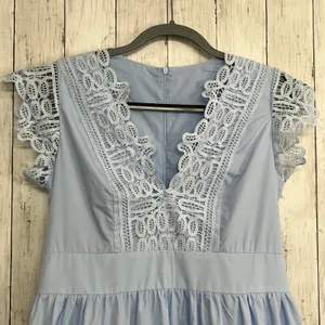 Chicwish V-Neck Lace Panelled Sleeveless Maxi Dress Baby Blue Cottagecore Feminine thumbnail 7