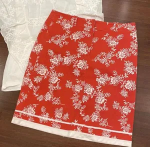 Ann Taylor Loft Red white floral pencil skirt thumbnail 1