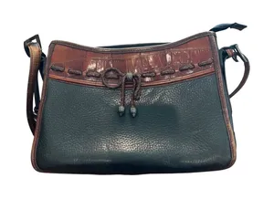 Brighton‎ Shoulder Bag Small Black Brown Leather Croco Trim Vintage Crossbody thumbnail 1