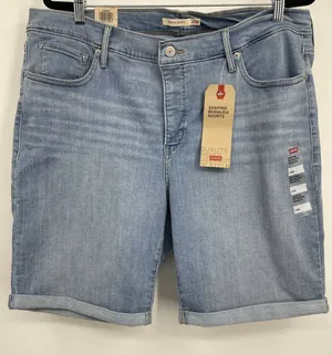 Levi's Blue Shaping Bermuda Jean Shorts 20W Mid Rise Stretch Roll Hem NEW Womens thumbnail 1