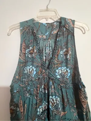 Free People Teal Floral Tiered Tunic- Small thumbnail 3