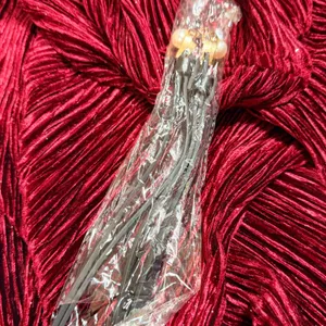 Red Pleated Long Sleeve V-Neck Midi Dress Shimmer Textured Red thumbnail 4
