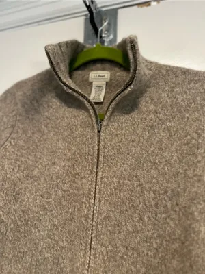 LL Bean Lambswool Angora Blend Oatmeal Sz:M Full Zip Cardigan Sweater Mock Neck. thumbnail 8