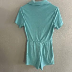 Barbie x Unique Vintage Embroidered Aqua Terry Cloth Romper Retro Pinup Kidcore thumbnail 3