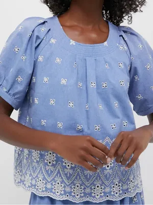 Tuckernuck Chambray Embroidered Fontalina Blouse Top Women’s Large Blue New NWT thumbnail 1