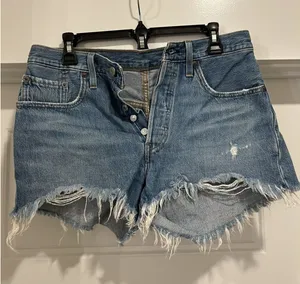 Levi's 501 Women Shorts Sz 28 Blue Denim Original Fit High Rise Cutoff Jean w28 thumbnail 1