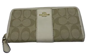 Coach Signature C Zip Around Beige Cream Coated Canvas Wallet thumbnail 1