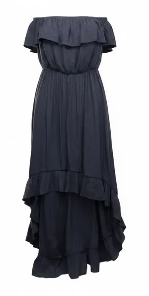 Entro Off-The-Shoulder Ruffle Asymmetric Hem Maxi Dress in Navy thumbnail 1