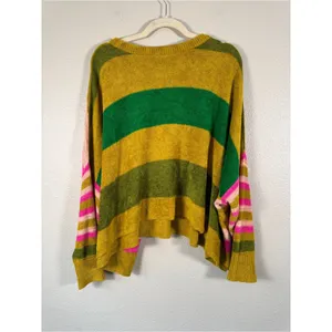 Free People Striped Green Pink Striped Oversized Sweater Womens S Boho Casual thumbnail 3