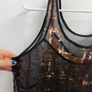 Simply Vera Vera‎ Wang black bronze sequin metallic layered lined sheer dress S thumbnail 2