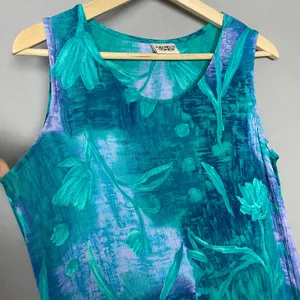 Two Piece Dress Blouse Floral Crinkle Fabric Sleeveless Shift Summer Casual thumbnail 11