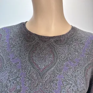 Lauren‎ Ralph Lauren Womens Silk Cashmere Paisley Sweater Size L Gray Purple thumbnail 2