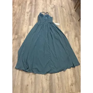 Azazie Jeanna Bridesmaid Dress Bermuda Blue Chiffon Pleated Strappy Back A8 NEW thumbnail 8