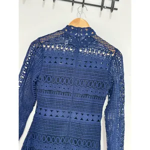 Two Sisters The Label Navy Blue Lace Mini Dress Long Sleeve Mock Neck US 4 NWT thumbnail 3