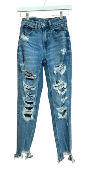 American Eagle Stretch Distressed Mom Jeans Size 000 thumbnail 1