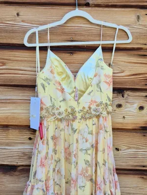 NWT Mac Duggal 67794 Yellow Tiered Floral Chiffon Gown Size 2 thumbnail 15