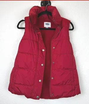 Old Navy Women Red Puffer Vest Quilted Stand‎ Collar Snap Front Size M thumbnail 1