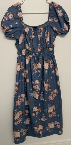Streetwear Society Blue Summer Maxi Dress with Flower Patterns L thumbnail 1