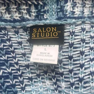 Salon Studio‎ Blue Houndstooth Plaid Open Front Oversized Cardigan Large Grandma thumbnail 5