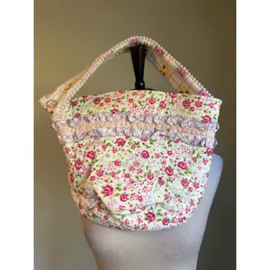 Matilda Jane Floral Quilted Tote Bag Ruffle Purple Gingham Cottagecore NWT retro thumbnail 3