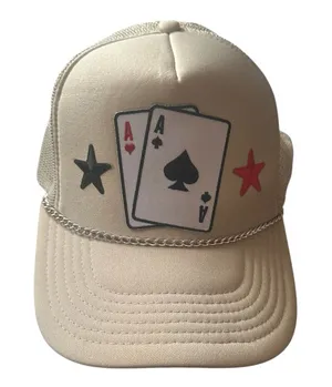 OTTO Aces Cards Stars Patches and Goldtone chain Beige Trucker SnapBack Cap Hat thumbnail 1