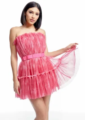 NWT Dress The Population Petra Raspberry Multi‎ Pink Strapless Tulle Mini Dress thumbnail 1