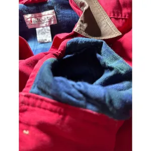 Talbots Red Cotton Barn Jacket Leather Collar Plaid Flannel Lined XS‎ thumbnail 5