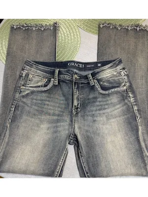 Grace In LA Easy Fit Embellished Bootcut Jeans Rhinestones Thunderbird Sz 30 thumbnail 2