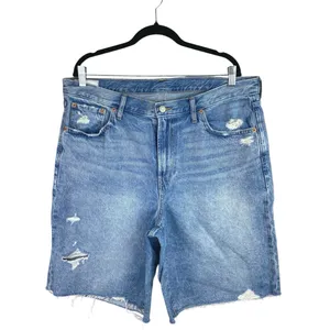 GAP Women's Blue High Waist Distressed Cut-Off Bermuda Denim Shorts 33/16 Tall thumbnail 2
