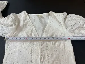 CIEN White Eyelet Button Babydoll Mini Dress M V-Neck Long Sleeve Cottagecore thumbnail 11