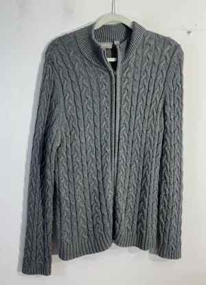 Womans Croft And Barrow Sweater Petite XL Gray Cable Knit Full Zip thumbnail 1