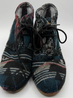 TOMS Woven Ankle Booties Womens 8 Hidden Wedge Southwestern Boho Lace Up thumbnail 2