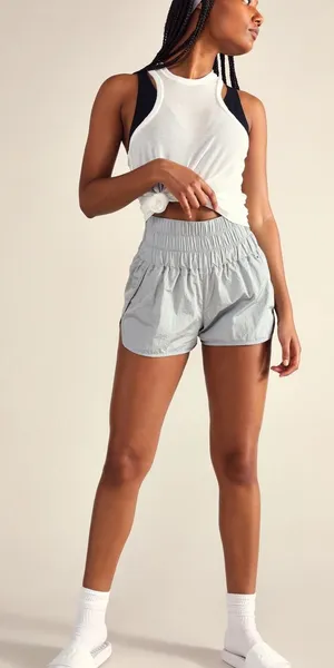 Free People The Way Home Smocked-Waist Athletic Shorts Large thumbnail 1