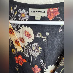 The Odells x Anthropologie Black Floral‎ Print Rayon V-neck Midi Dress Size M thumbnail 3