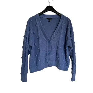Forever 21 Cable Knit Cozy Chunky Cardigan Sweater Baby Blue Size Medium thumbnail 3