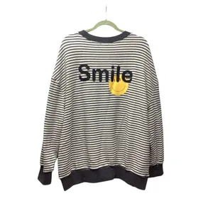 White Birch Smile emoji Crewneck Sweatshirt Charcoal Gray Stripe. Size XL thumbnail 3
