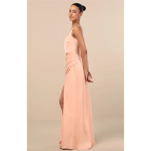 NEW Lulus Red Carpet Romance Peach Satin Square Neck Maxi Dress Formal Medium thumbnail 3