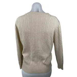 J.Crew Cream Wool Cable Knit V Neck Long Sleeve Button Cardigan Sweater Top Sz M thumbnail 2