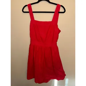 J.Crew Red Linen Cotton Apron Dress M Pockets Tie Open back J0982 Picnic Preppy thumbnail 3