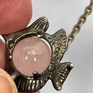 Native American sterling fish rose quartz handmade artist signed pendant necklac thumbnail 3