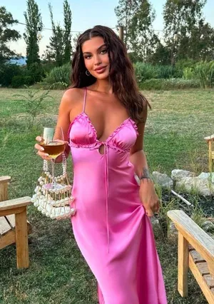 Zara maxi dress hot satin pink lingerie ruffled midi party Valentine’s date wedding thumbnail 1