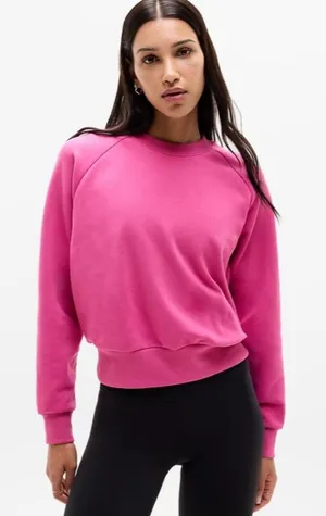 New Athleta L Forever Fleece Relaxed Crew Sweatshirt Jewel Pink Large Regular thumbnail 1