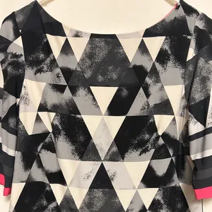ELIZA J‎ Shift Dress Black Ivory Pink Geometric Short Sleeve Size 8 thumbnail 4