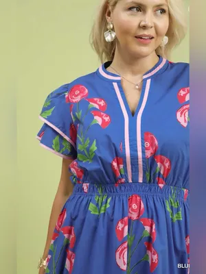 New! Umgee Plus Size Floral Blossom Meadow Print Pedal Sleeve Midi Dress Size 1X thumbnail 4