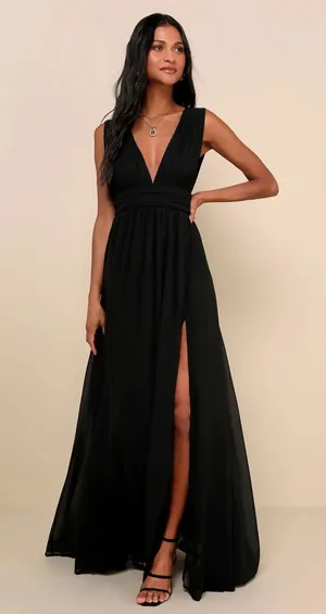 Lulus Heavenly Hues Black Maxi Dress Bridesmaid Wedding Gala Formal Extra Small thumbnail 1