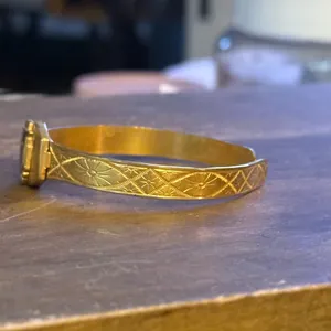 Vintage gold tone embossed red shield cross cuff bracelet thumbnail 7